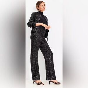 LOFT Black Sequin Straight Leg Pant Suit